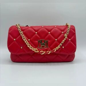 Badgley Mischka NWT Red Vegan Leather Gold Studs Quilted Crossbody